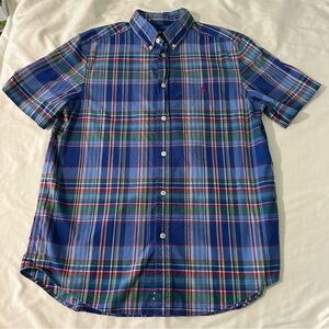 Ralph Lauren boy's madras plaid button front short sleeve shirt Sz XL (18-20)